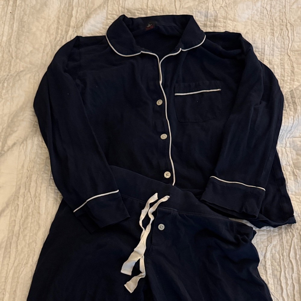 J. Crew Navy Pajama Set with White Trim
